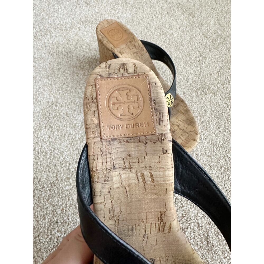 Tory Burch Cork Wedge Sandals In Black Size 9 - Picture 2 of 7